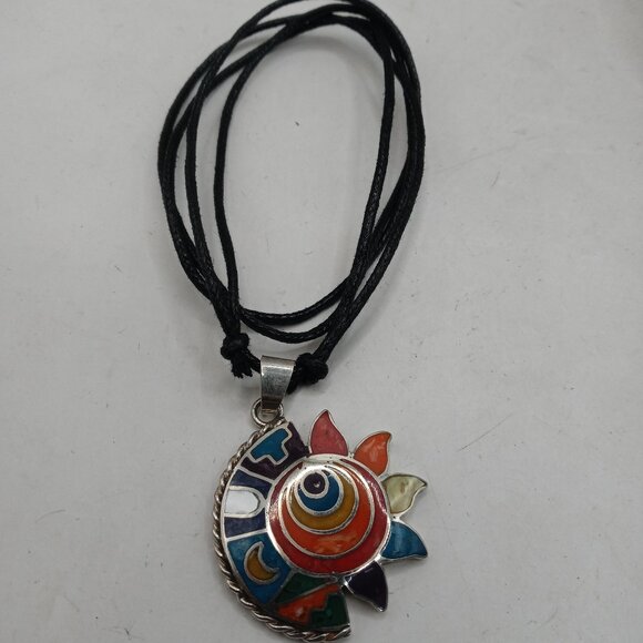 Peruvian Handmade Sun Moon Alpaca Natural Stone Necklace - Picture 1 of 7